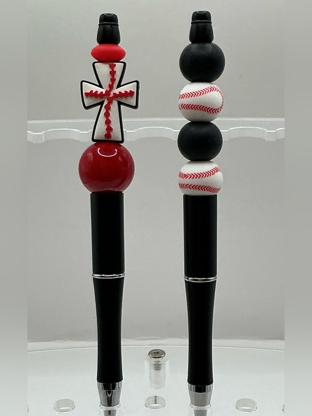 MENS PENS: 2 HANDMADE BEADED PENS FOR MEN CHRISTIANITY AND BASEBALL